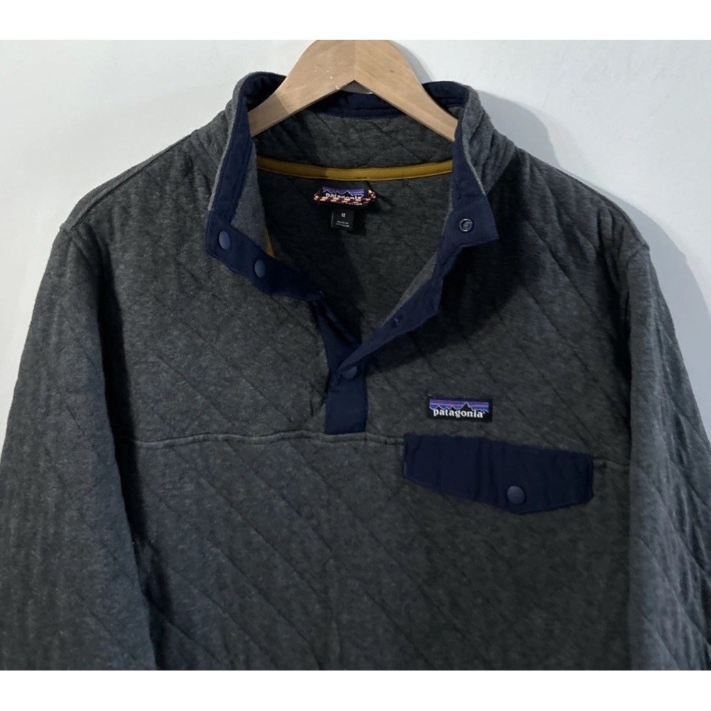 Mens Patagonia Organic Cotton Quilt Snap T Pullover Sweater Sz Medium Grey 25371